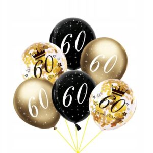 Balony na 60 urodziny zestaw 6 szt konfetti