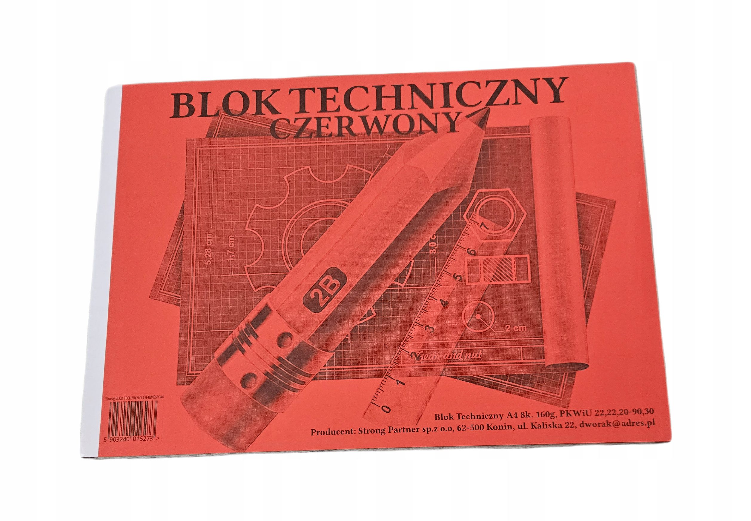 Blok techniczny szkolny A4 CZERWONY 8 kartek