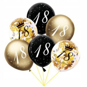 Balony na 18 urodziny OSIEMNASTKA zestaw 6 szt konfetti
