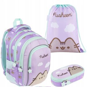 PLECAK ZESTAW SZKOLNY St.Majewski tornister PUSHEEN fioletowy klasa 1-3 3el
